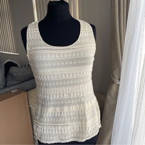Max Studio Textured Sleeveless Tank Top Lined Blouse Ivory Size M